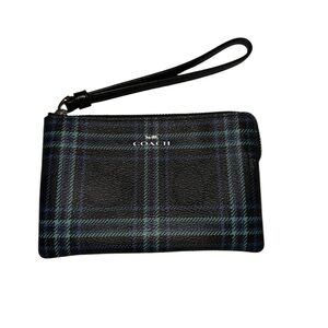 Coach Wristlet F87782 Plaid Blue Black Green Silver